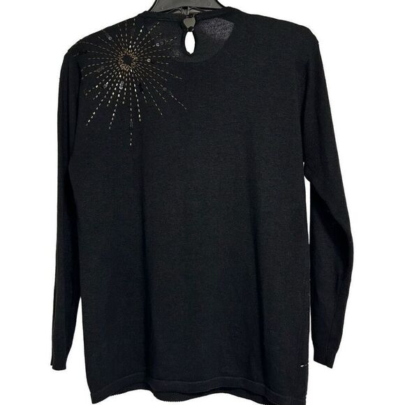 Starburst Pullover Sweater Women's Medium Black Beaded Sequin Embellished - Picture 7 of 8